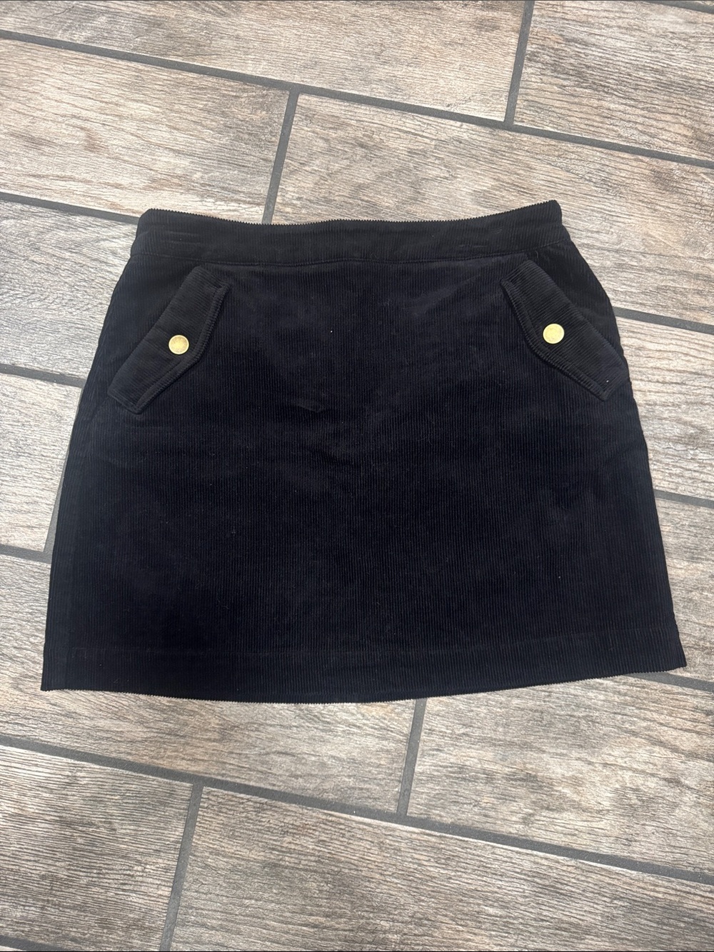 Copper Key size large, Black Corduroy A-Line Skirt with Gold Button Details